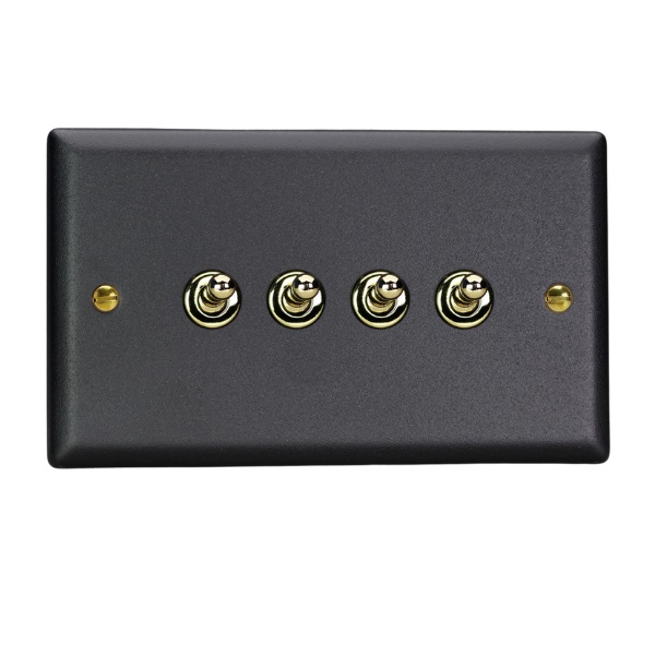 Varilight Vogue Matt Black 4-Gang 10A 1- or 2-Way Toggle Switch (Twin Plate) - XYT9V.MB
