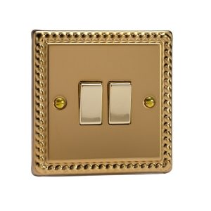 Varilight Georgian Brass 2-Gang 10A 1- or 2-Way Rocker Switch - XG2D