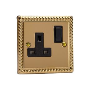 Varilight Georgian Brass 1-Gang 13A Double Pole Switched Socket - XG4B