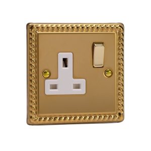 Varilight Georgian Brass 1-Gang 13A Double Pole Switched Socket - XG4DW