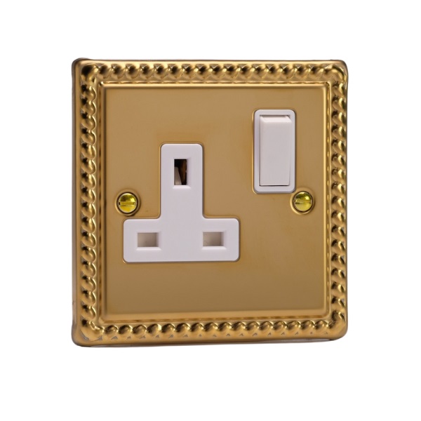 Varilight Georgian Brass 1-Gang 13A Double Pole Switched Socket - XG4W