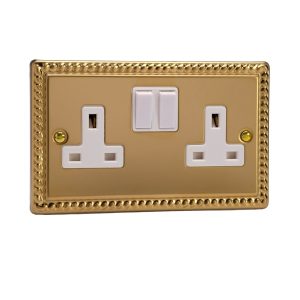 Varilight Georgian Brass 2-Gang 13A Double Pole Switched Socket - XG5W