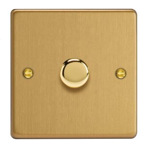 Brushed Brass 1-Gang 2-Way V-Pro Push On/Off Rotary LED Dimmer 1 x 0-120W JDEP401.BB
