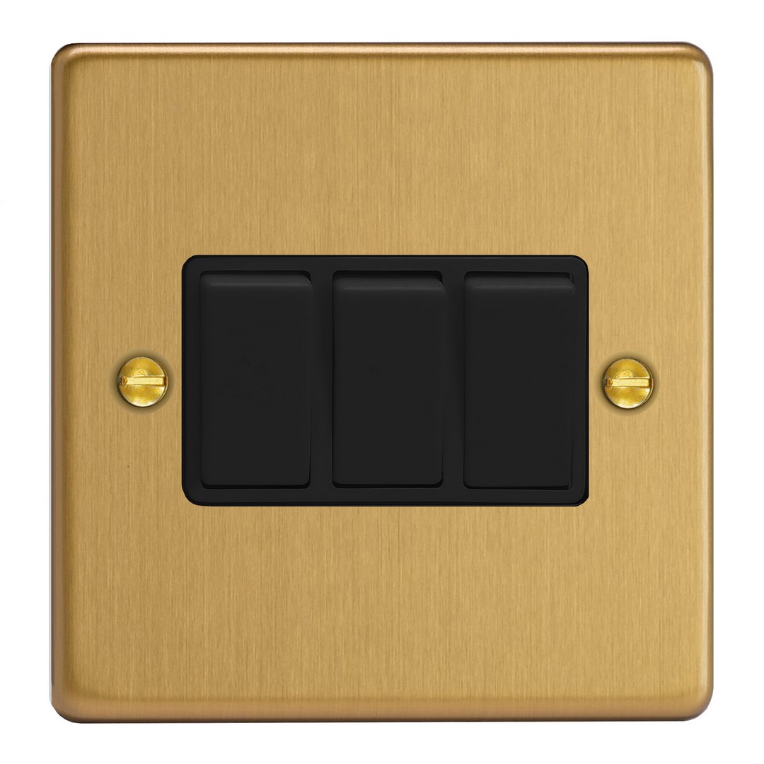 Brushed Brass 3-Gang 10A 1- or 2-Way Rocker Switch XDE3B.BB