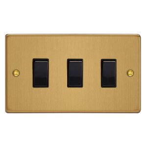 Brushed Brass 3-Gang 10A 1- or 2-Way Rocker Switch Double Plate XDE93B.BB
