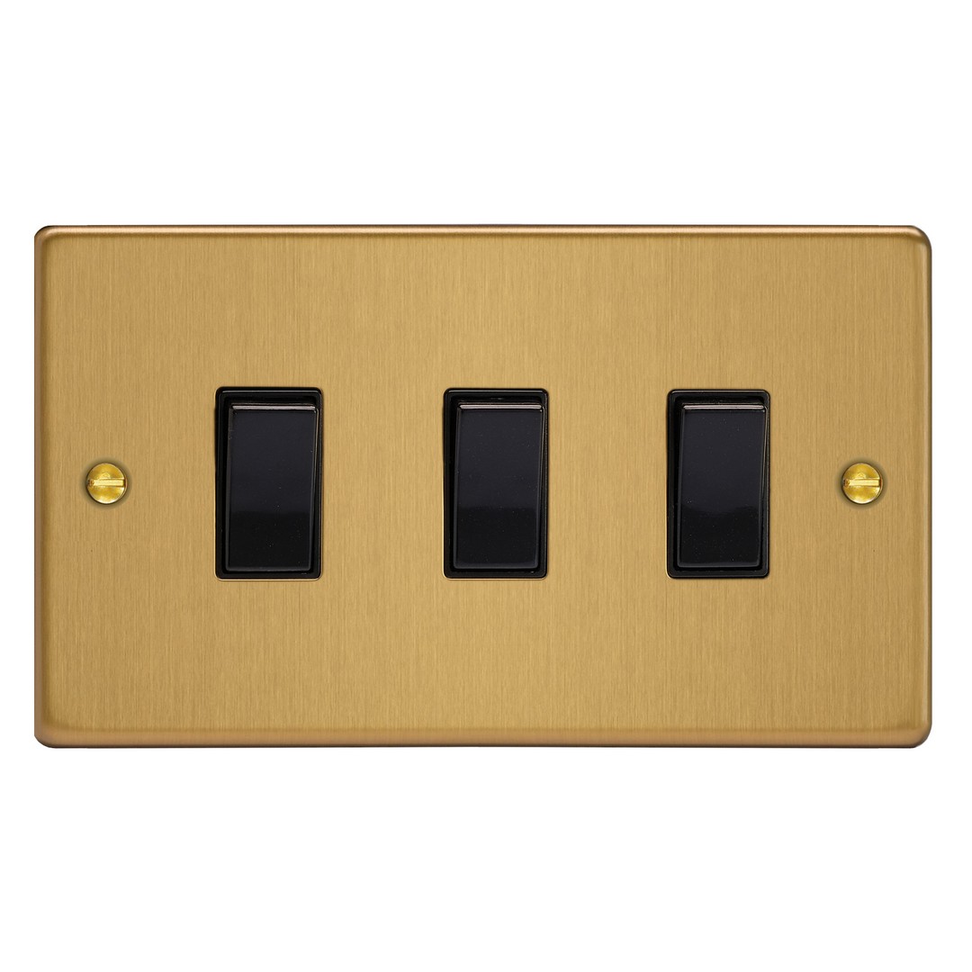 Brushed Brass 3-Gang 10A 1- or 2-Way Rocker Switch Double Plate XDE93B.BB