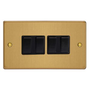 Brushed Brass 4-Gang 10A 1- or 2-Way Rocker Switch Double Plate XDE9B.BB
