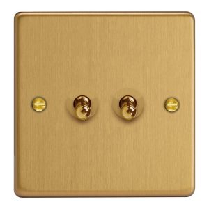 Brushed Brass 2-Gang 10A 1- or 2-Way Toggle Switch XDET2.BB