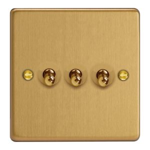 Brushed Brass 3-Gang 10A 1- or 2-Way Toggle Switch XDET3.BB