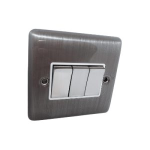 BRUSHED CHROME 3 GANG SWITCH WHITE INSERT - 03BCW
