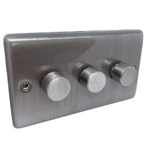 BRUSHED CHROME 250W 3 GANG 2 WAY DIMMER SWITCH B/CHROME - 12BC