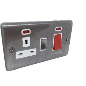 Brushed Chrome 45A Cooker Switch with Socket - 41BCW