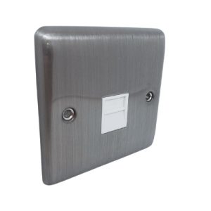 BRUSHED CHROME 1 GANG TELEPHONE MASTER SOCKET B/CHROME WHITE - 45BCW