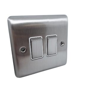 DEFINITION 2 GANG SWITCH BRUSHED CHROME WHITE - D02BCW