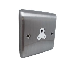 BRUSHED CHROME 2A 1 GANG ROUND PIN SOCKET B/CHROME WHITE - 08BCW