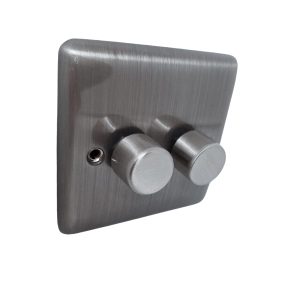 BRUSHED CHROME 400W 2 GANG 2 WAY DIMMER SWITCH B/CHROME - 23BC