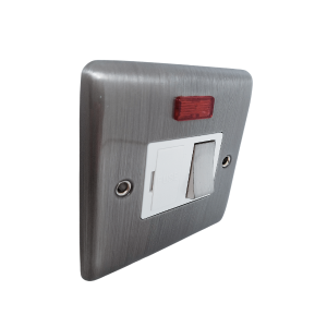 BRUSHED CHROME 13A SWITCHED FUSED SPUR WITH NEON B/CHROME WHITE INSERT - 39BCW