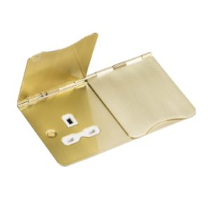 Brushed Brass 13A 2G Unswitched Floor Socket - with White Insert - FPR9UBBW