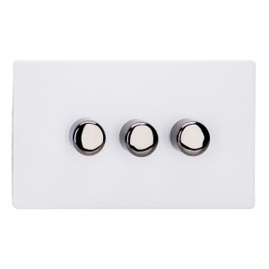 Varilight 3-Gang 2-Way V-Pro Push On/Off Rotary LED Dimmer 3 x 0-120W (Twin Plate) - JDYDP303IS.PD