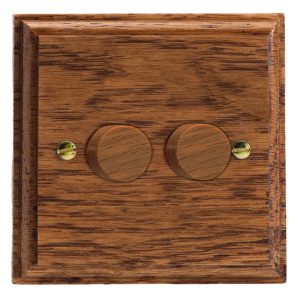 Varilight Kilnwood 2-Gang 2-Way V-Dim Push On/Off Rotary Dimmer 2 x 40-250W - HK4MO