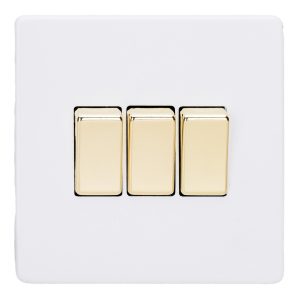 Varilight Primed 3-Gang 10A 1- or 2-Way Rocker Switch with Brass Rocker – XDY3VS.PD