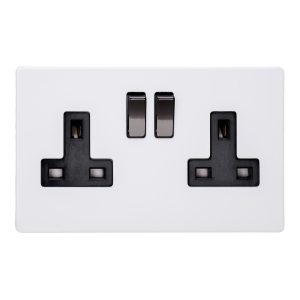 Varilight Primed 2-Gang 13A Double Pole Switched Socket Iridium Rockers -  XDY5IBS.PD