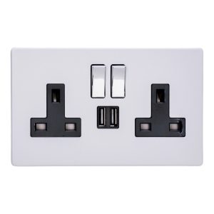 Varilight Primed 2-Gang 13A Single Pole Switched Socket + 2x5V DC 2100mA USB Charging Ports XDY5U2SBS.PD