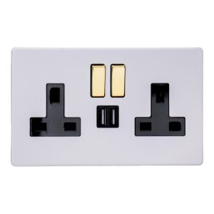 Varilight Primed 2-Gang 13A Single Pole Switched Socket + 2x5V DC 2100mA USB Charging Ports XDY5U2SVBS.PD