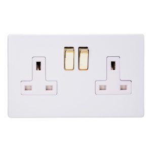 Varilight Primed 2-Gang 13A Double Pole Switched Socket Brass Rockers XDY5WS.PD