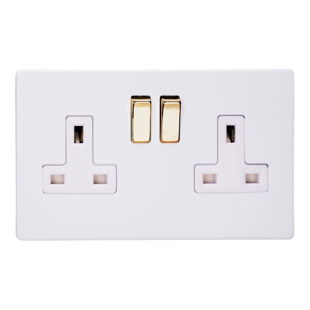Varilight Primed 2-Gang 13A Double Pole Switched Socket Brass Rockers XDY5WS.PD