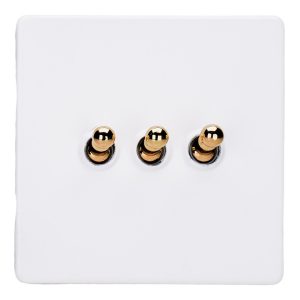 Varilight Primed 3-Gang 10A 1- or 2-Way Toggle Switch with Brass Toggle - XDYT3VS.PD
