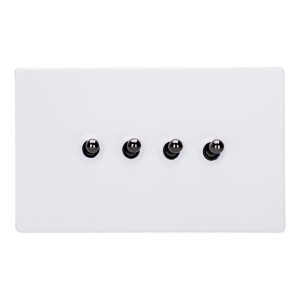 Varilight Primed 4-Gang 10A 1- or 2-Way Toggle Switch (Twin Plate) with Iridium Toggle - XDYT9IS.PD