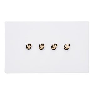 Varilight Primed 4-Gang 10A 1- or 2-Way Toggle Switch (Twin Plate) with Brass Toggle - XDYT9VS.PD