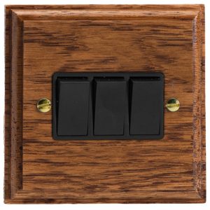 Varilight Kilnwood 3-Gang 10A 1- or 2-Way Rocker Switch - XK3MOB