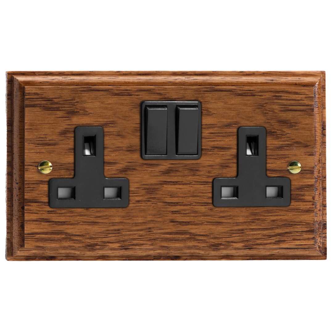 Varilight Kilnwood 2-Gang 13A Double Pole Switched Socket - XK5MOB