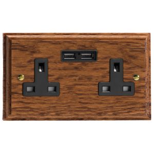 Varilight Kilnwood 2-Gang 13A Unswitched Socket with 2 x 12W Shared USB A - XK5U2MOB