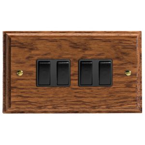 Varilight Kilnwood 4-Gang 10A 1- or 2-Way Rocker Switch (Twin Plate) - XK9MOB