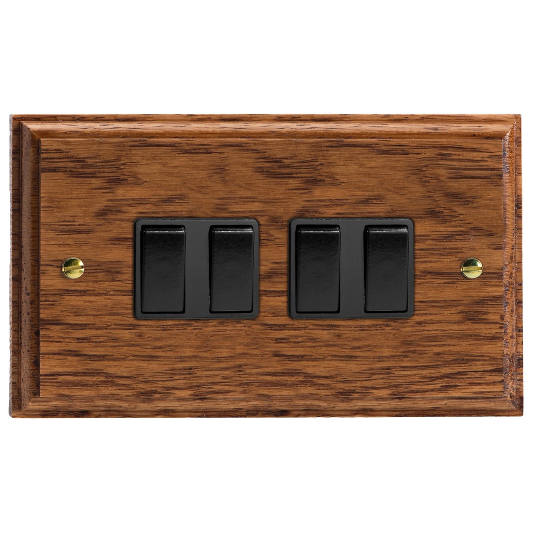 Varilight Kilnwood 4-Gang 10A 1- or 2-Way Rocker Switch (Twin Plate) - XK9MOB