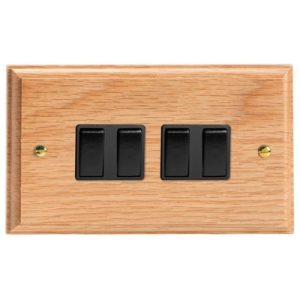 Varilight Kilnwood 4-Gang 10A 1- or 2-Way Rocker Switch (Twin Plate) - XK9OB