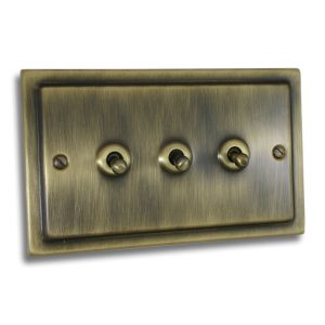 Victorian Antique Brass 3 Gang 10AX Toggle Switch - V18AN