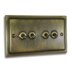 Victorian Antique Brass 4 Gang Toggle Switch - V19AN
